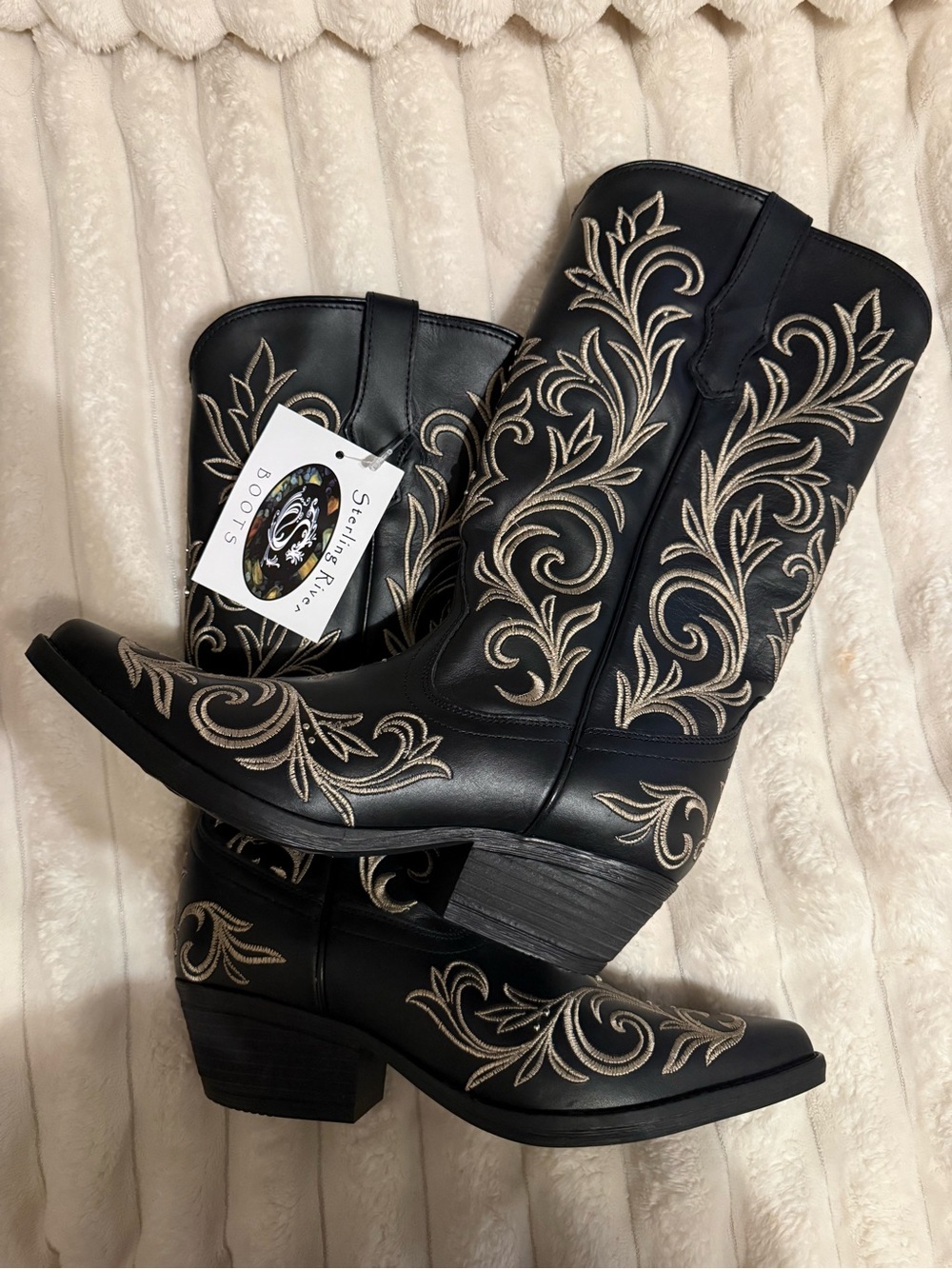 Sterling River Black Embroidered Western Heeled Boots